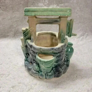 Vintage Glazed Small Blue Mint Green Stone Waterfall Wishing Well Planter